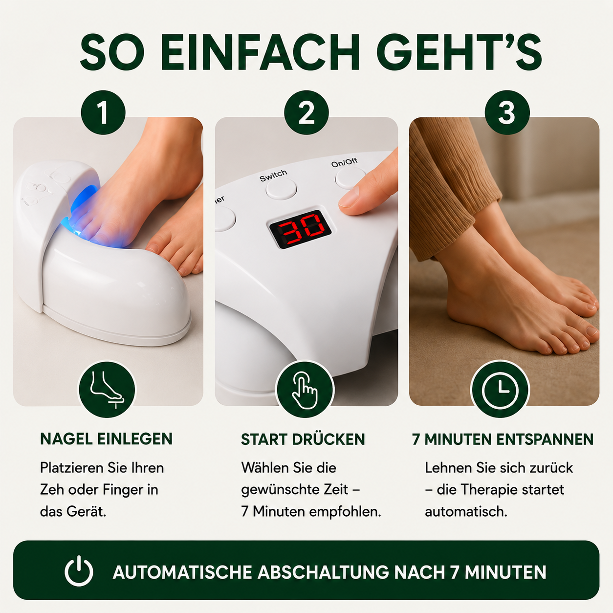 MykoCare™ – 3-in-1 Nagelpilz-Therapiegerät | Licht, Wärme & UV
