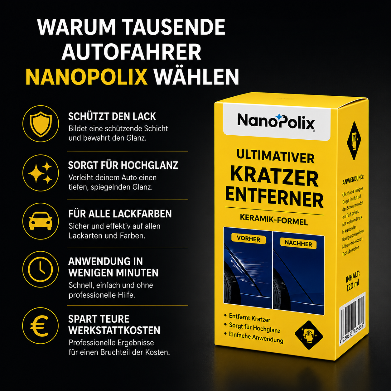 Kratzer einfach wegwischen mit NanoPolix™ — ohne Werkstatt, ohne Kosten